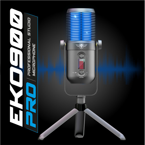 Spirit of gamer mikrofon - eko 900 (usb, cardioid, omnidirekcionális, beépített jack csatlakozó, zajszűrés, fekete)
