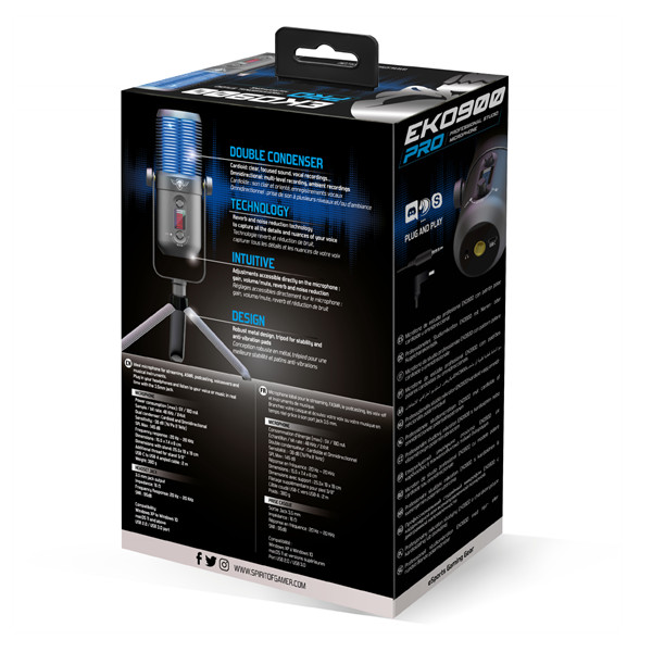 Spirit of gamer mikrofon - eko 900 (usb, cardioid, omnidirekcionális, beépített jack csatlakozó, zajszűrés, fekete)