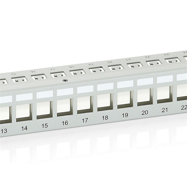 Equip keystone patch panel - 767124 (24 port, cat6, 1u, árnyékolt, szürke)
