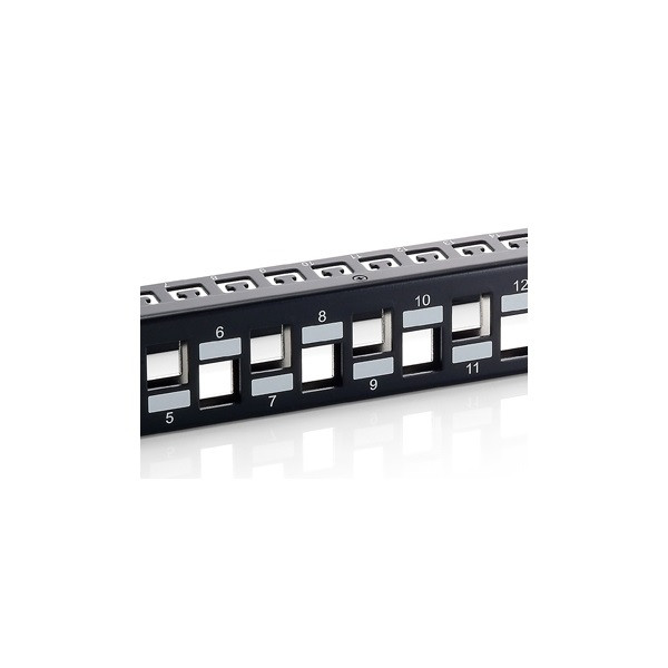 Equip keystone patch panel - 769324 (24 port, cat6a, 1u, árnyékolt, fekete)