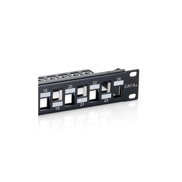 Equip keystone patch panel - 769324 (24 port, cat6a, 1u, árnyékolt, fekete)