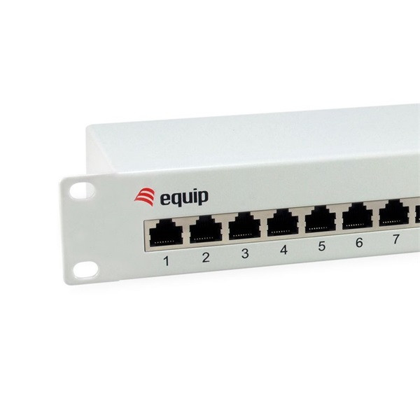 Equip patch panel - 208014 (12 port, cat6, árnyékolt, szürke)