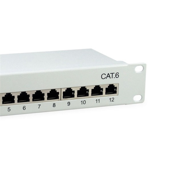 Equip patch panel - 208014 (12 port, cat6, árnyékolt, szürke)