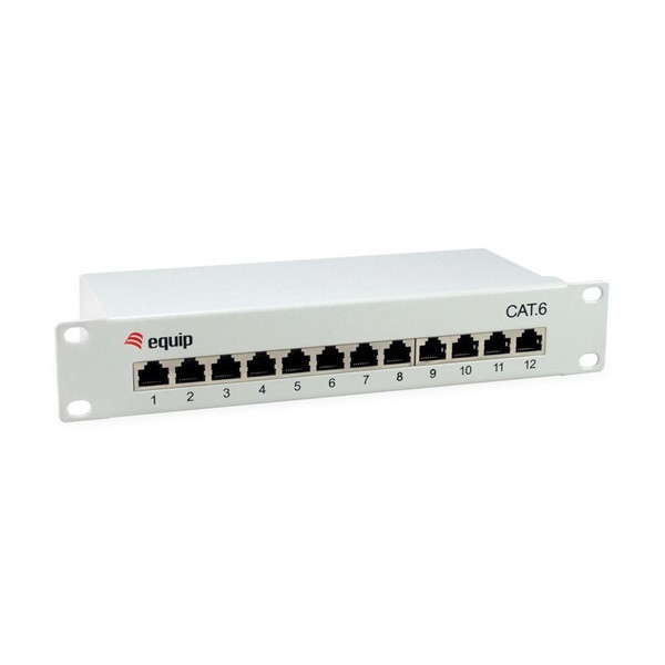 Equip patch panel - 208014 (12 port, cat6, árnyékolt, szürke)