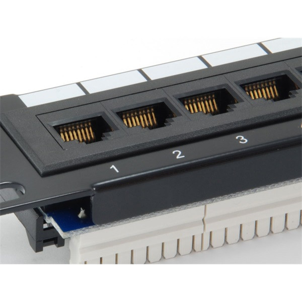 Equip patch panel - 208015 (12 port, cat5e, 1u, árnyékolatlan, fekete)