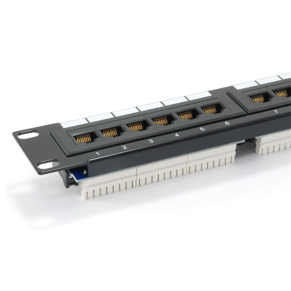 Equip patch panel - 208015 (12 port, cat5e, 1u, árnyékolatlan, fekete)