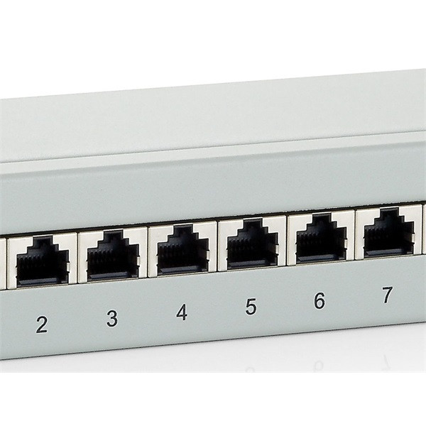 Equip patch panel - 227308 (8 port, cat5e, 1u, árnyékolt, szürke)