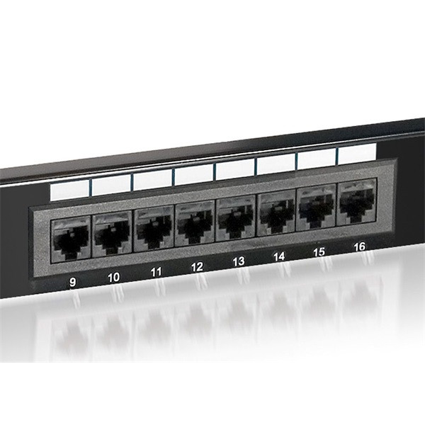 Equip patch panel - 235316 (16 port, cat5e, 1u, árnyékolatlan, fekete)