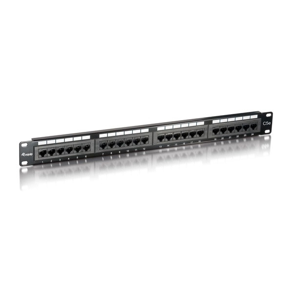 Equip patch panel - 235324 (24 port, cat5e, 1u, árnyékolatlan, fekete)