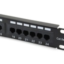 Equip patch panel - 235324 (24 port, cat5e, 1u, árnyékolatlan, fekete)
