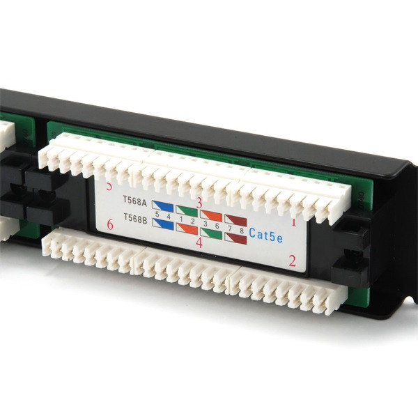Equip patch panel - 235324 (24 port, cat5e, 1u, árnyékolatlan, fekete)