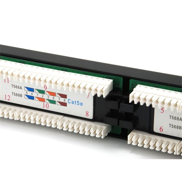 Equip patch panel - 235324 (24 port, cat5e, 1u, árnyékolatlan, fekete)