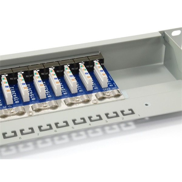 Equip patch panel - 326316 (16 port, cat6, árnyékolt, szürke)