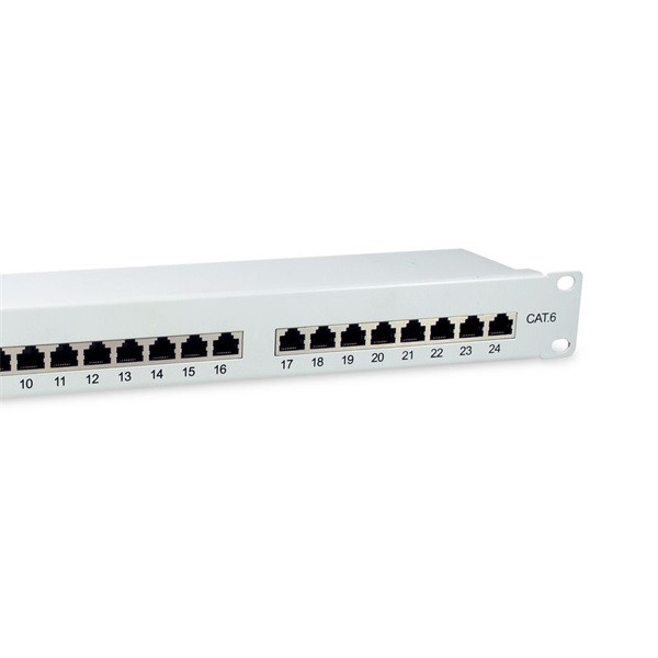 Equip patch panel - 326325 (24 port, cat6, 1u, árnyékolt, szürke)