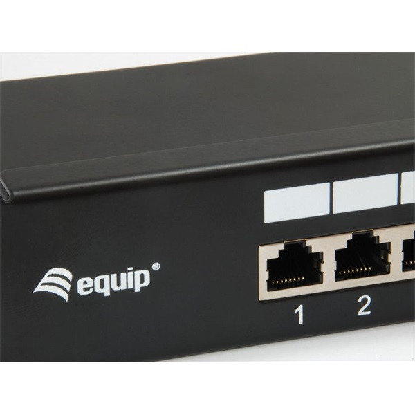 Equip patch panel - 326417 (16 port, cat6, 1u, árnyékolt, fekete)