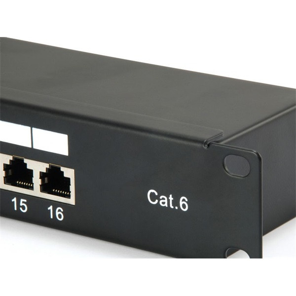 Equip patch panel - 326417 (16 port, cat6, 1u, árnyékolt, fekete)