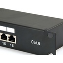 Equip patch panel - 326417 (16 port, cat6, 1u, árnyékolt, fekete)