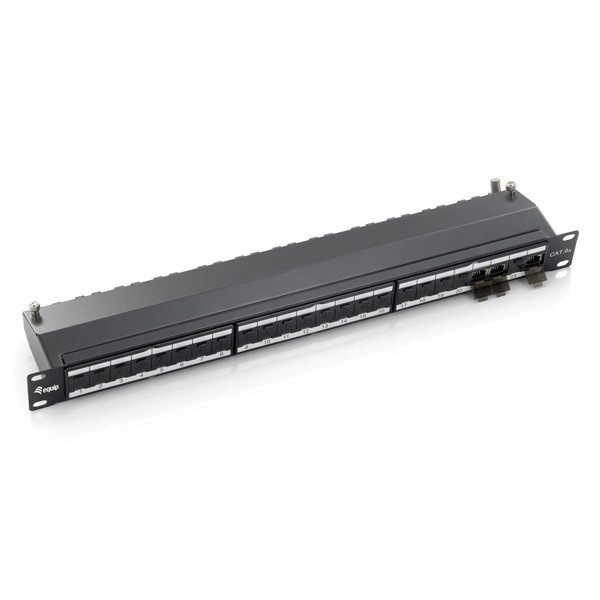 Equip patch panel - 326624 (24 port, cat6a, 1u, árnyékolt, fekete)