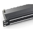 Equip patch panel - 326624 (24 port, cat6a, 1u, árnyékolt, fekete)