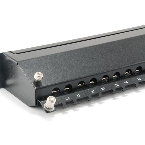 Equip patch panel - 326624 (24 port, cat6a, 1u, árnyékolt, fekete)