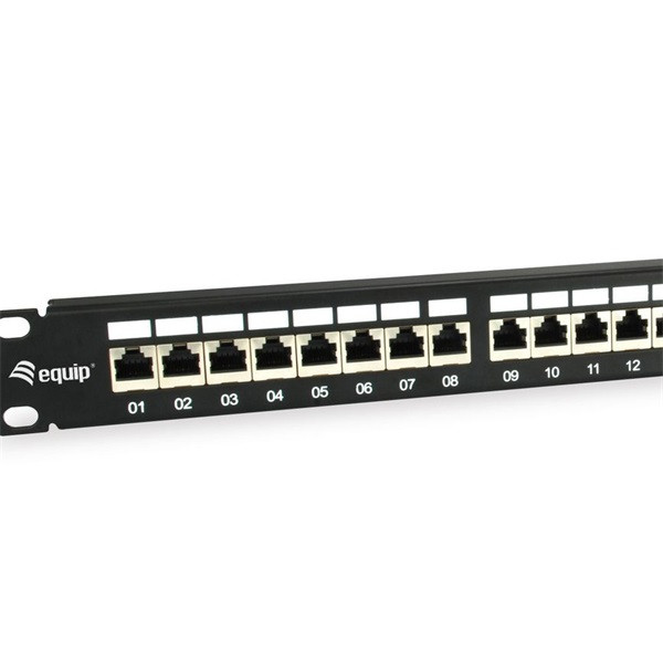 Equip patch panel - 326625 (24 port, cat6a, 1u, árnyékolt, fekete)