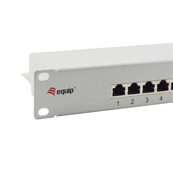 Equip patch panel - 327316 (16 port, cat5e, 1u, árnyékolt, szürke)