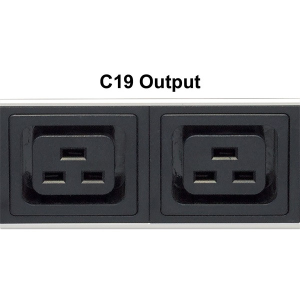 Manhattan elosztó - 19" 1u rackmount elosztó, 8db c19 aljzat, 2m eltávolítható kábel, ki-be kapcsológomb