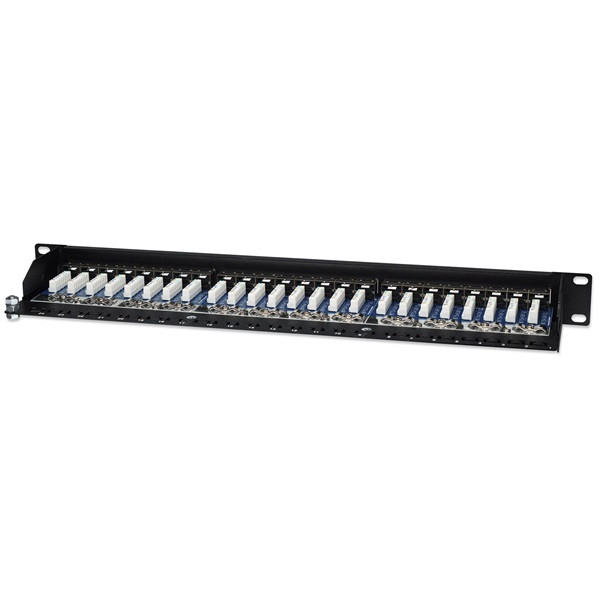 Manhattan patch panel - cat5e ftp árnyékolt patch panel, 24 portos, 1u, fekete