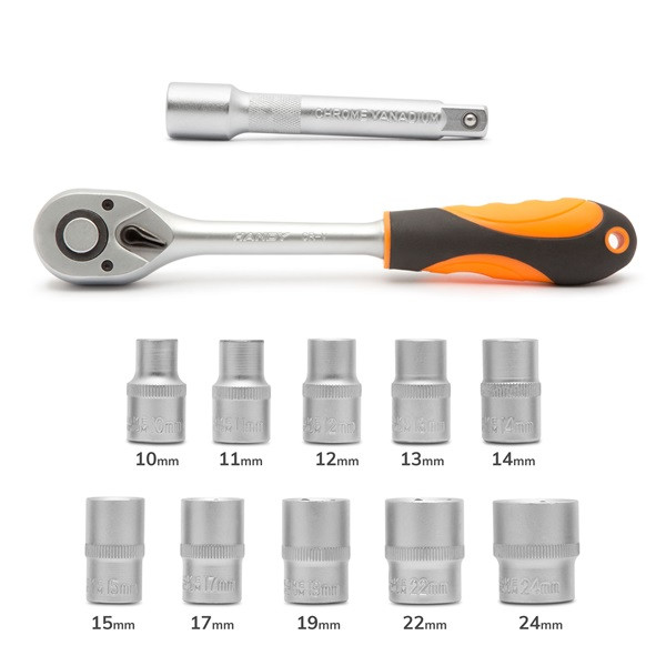 Handy dugókulcs készlet - 10857b (12 db-os, 1/2",  10-24 mm)