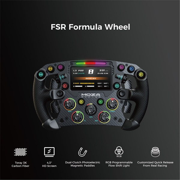 Moza racing kiegészítő - moza fsr kormánykerék (dual clutch, rgb, 4,3 inch kijelző, 280mm)