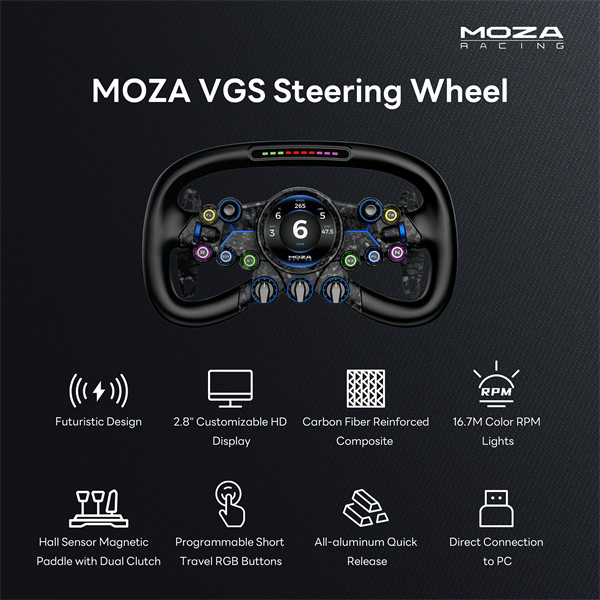 Moza racing kiegészítő - moza vgs kormánykerék (rgb, 310mm, érintőkijelző)