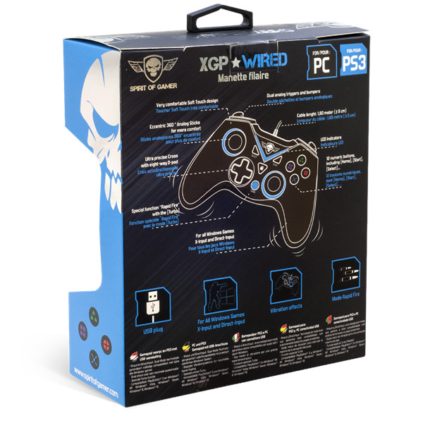 Spirit of gamer gamepad - xgp wired blue (usb, 1,8m kábel, vibration, pc és ps3 kompatibilis, fekete-kék)