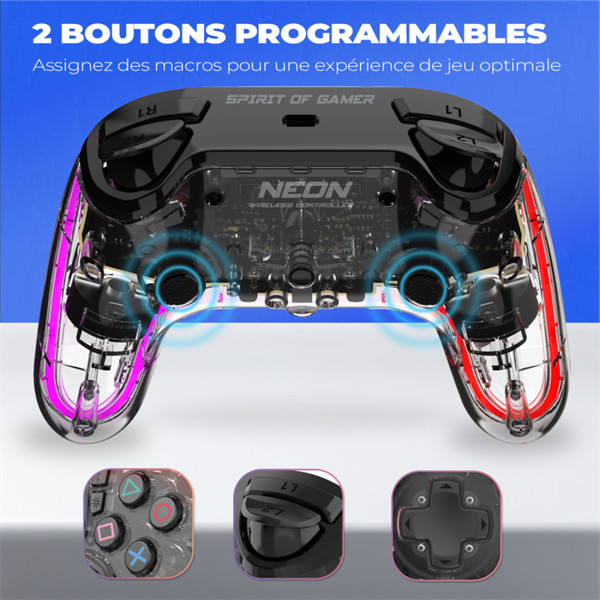 Spirit of gamer gamepad vezeték nélküli - neon bt rgb (pc/ps3/ps4/ios/android, bluetooth, rgb, átlátszó)