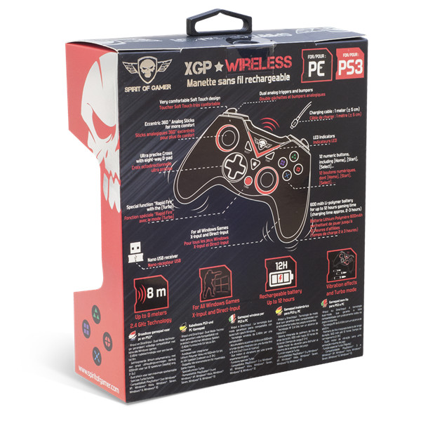 Spirit of gamer gamepad vezeték nélküli - xgp wireless red (usb, vibration, pc és ps3 kompatibilis, fekete-piros)