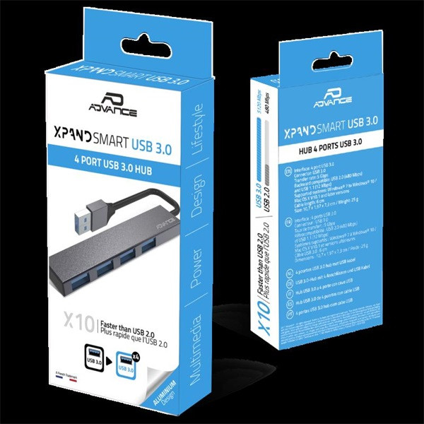 Advance usb hub - xpand smart (usb-a to 4x usb-a3.0, szürke)