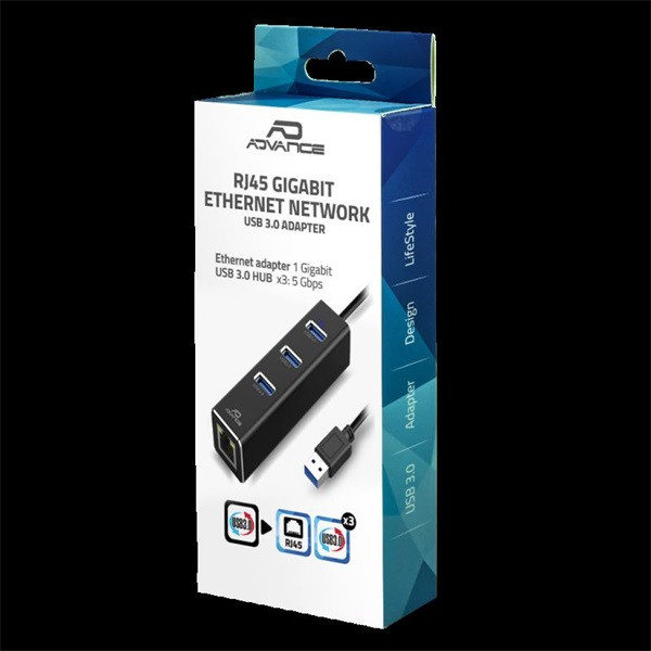 Advance usb hub - xpand smart hub 2in1 usb 3.0 (usb-a to 3xusb-a3.0+rj-45, fekete)