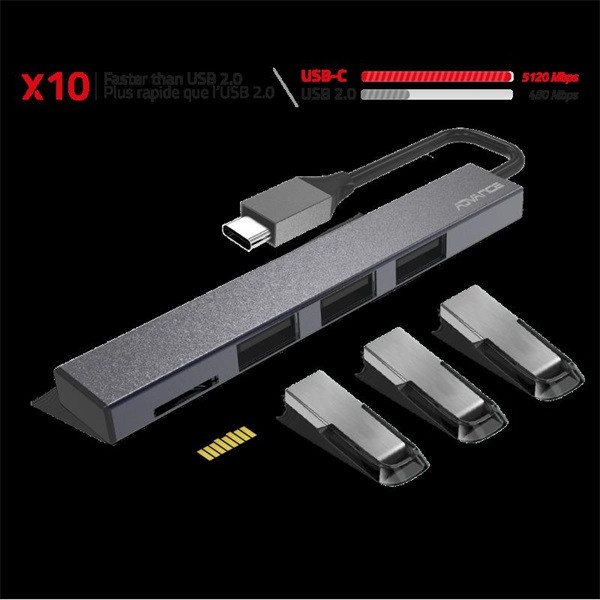 Advance usb hub - xpand smart usb-c 2in1 (usb-c to 3xusb-a2.0+microsd/sdhc/sdxc, szürke)