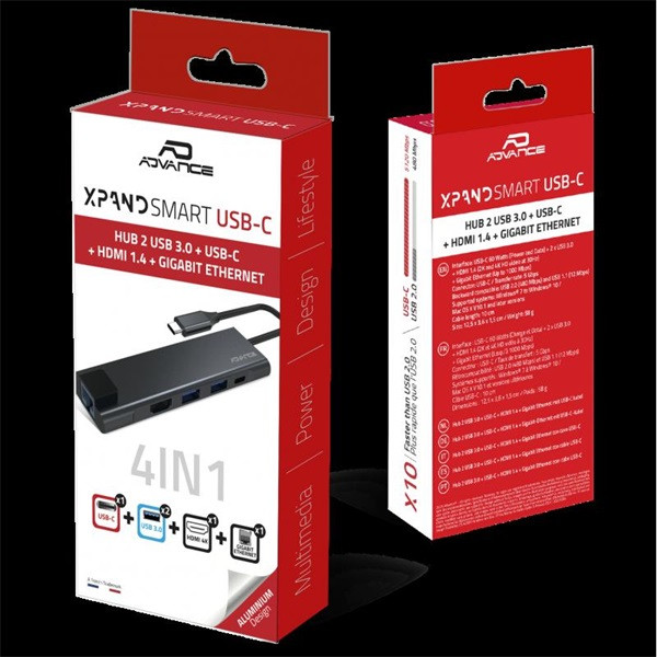 Advance usb hub - xpand smart usb-c 5in1 (usb-c to 2xusb-a3.1+usb-c+hdmi+rj45, fekete)