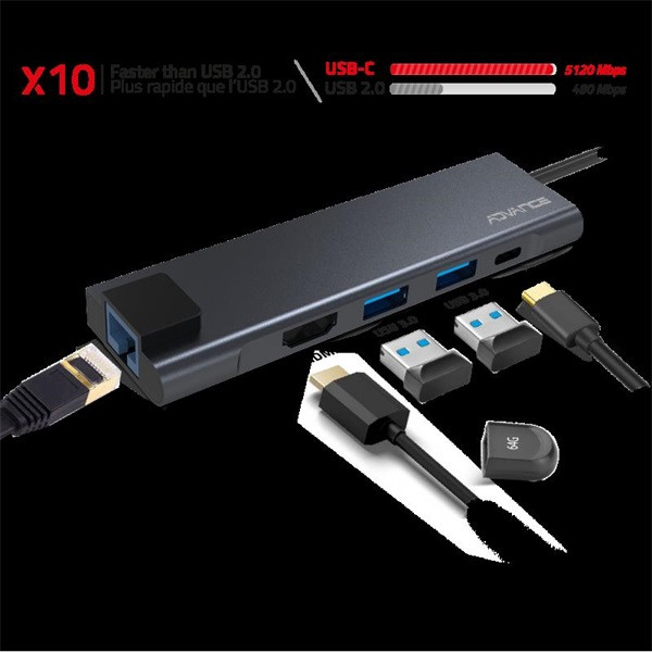 Advance usb hub - xpand smart usb-c 5in1 (usb-c to 2xusb-a3.1+usb-c+hdmi+rj45, fekete)
