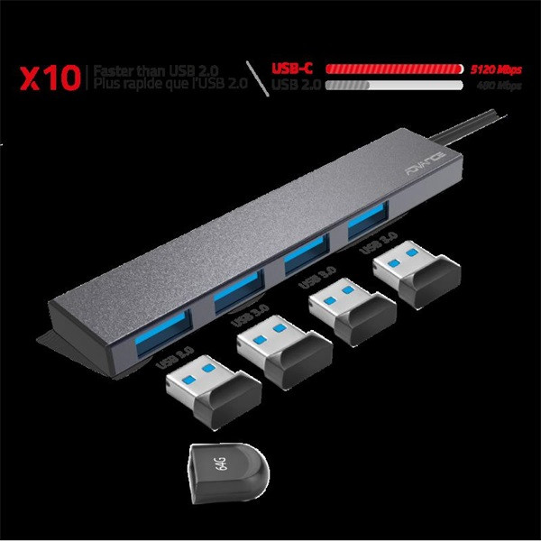 Advance usb hub - xpand smart usb-c hub (usb-c to 4xusb-a3.0, szürke)