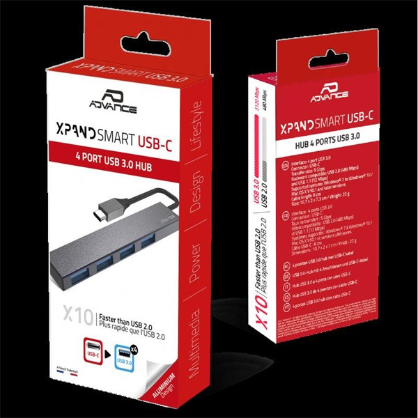 Advance usb hub - xpand smart usb-c hub (usb-c to 4xusb-a3.0, szürke)