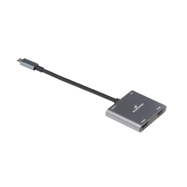 Bluestork usb hub - hub-duo-hdmi (usb3.0, usb-c to 2xhdmi + usb-c, 4k@30hz, szürke)
