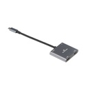 Bluestork usb hub - hub-duo-hdmi (usb3.0, usb-c to 2xhdmi + usb-c, 4k@30hz, szürke)
