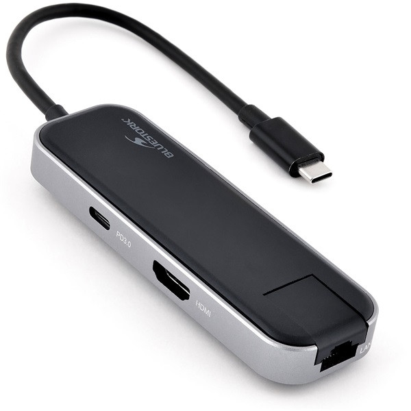 Bluestork usb hub - hub-office (usb-c to 3xusb 2.0 port + 1xusb-c + 1xhdmi + 1xrj45, szürke)