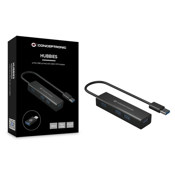 Conceptronic usb hub - hubbies06b (4 port, usb3.0, fekete)