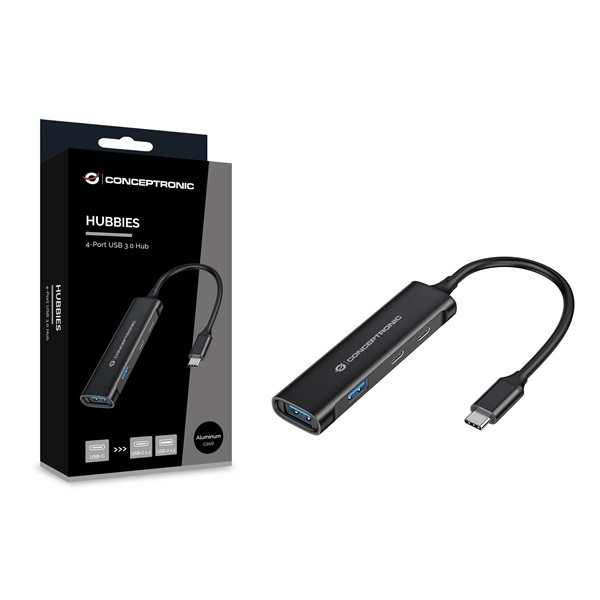 Conceptronic usb hub - hubbies12b (4 port, usb-c to 2x usb-c+2x usb-a, fekete)