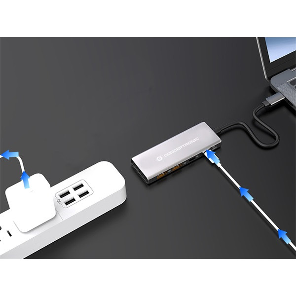 Conceptronic usb hub - hubbies15g (4 port, usb-c to 2x usb-c+2x usb-a, szürke)