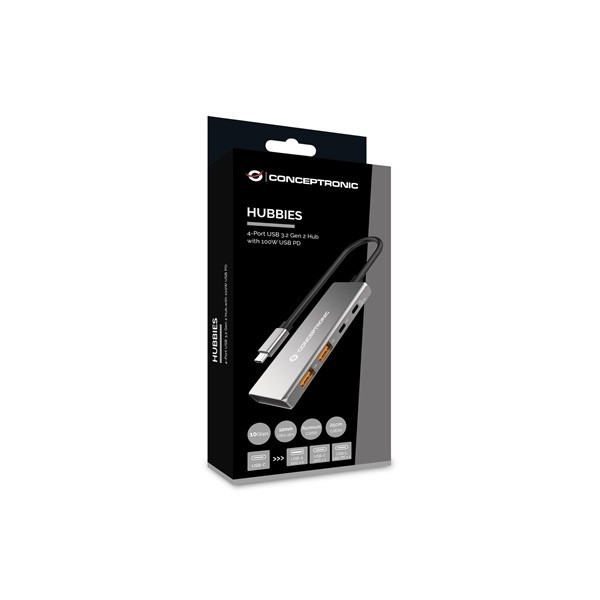 Conceptronic usb hub - hubbies15g (4 port, usb-c to 2x usb-c+2x usb-a, szürke)