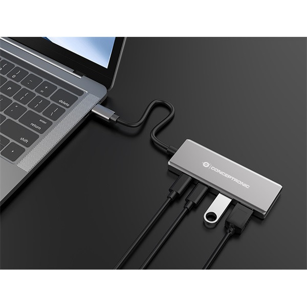 Conceptronic usb hub - hubbies15g (4 port, usb-c to 2x usb-c+2x usb-a, szürke)