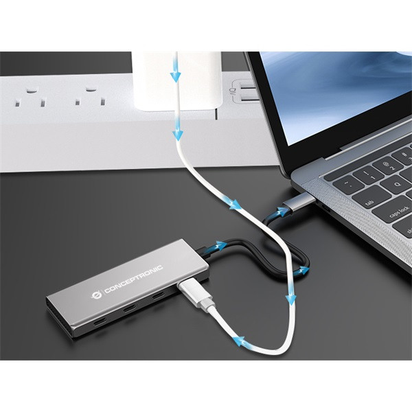 Conceptronic usb hub - hubbies15g (4 port, usb-c to 4x usb-c szürke)